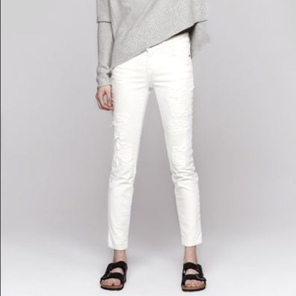 Current Elliott stiletto with patch repair jeans